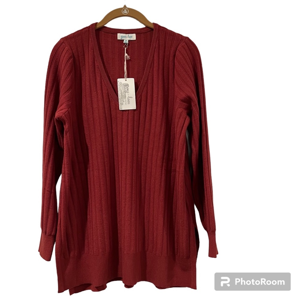 Grace & Lace Women's Medium Burgundy Pullover Sweater Cozy Knit Top.